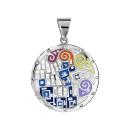 Pendentif Acier 316 L Rond Motifs Géométrique Multi-Couleurs avec Nacre