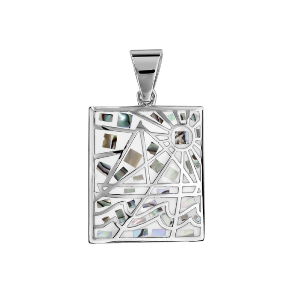 Pendentif Acier 316 L Rectangulaire Dégradé Blanc avec Nacre