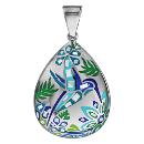 Pendentif Acier 316 L avec Nacre Forme Ovale Colibri Bleu Vert