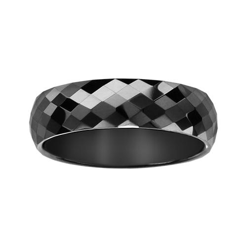 Bague Céramique Alliance Noire Facetée 6 mm