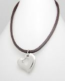 Collier Acier Inoxydable et Cuir Vachette Marron Coeur Ajouré