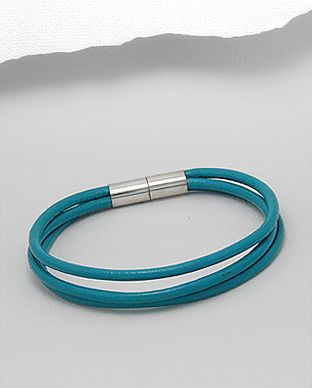 Bracelet Acier Inoxydable et Cuir Bleu