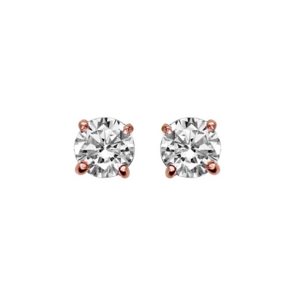 Boucles d'Oreilles Plaqué Or Rose 925 Zirconium Blanc 4 Griffes