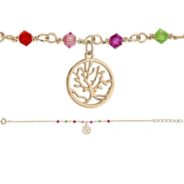 Bracelet Plaqué Or Pampille Multicolores Arbre de Vie