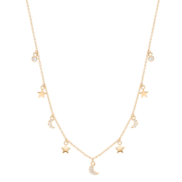 Collier Plaqué Or Lune Etoile Zirconium Blanc Sertis