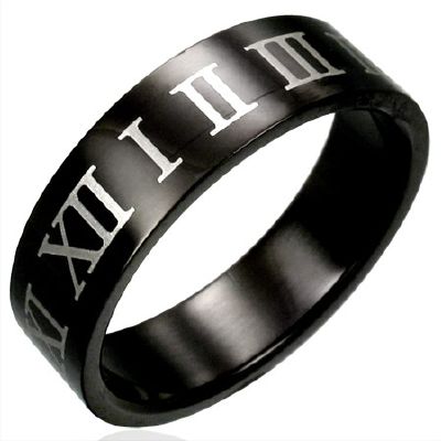 Bague Homme Acier 316 L Noire Chiffres Romain