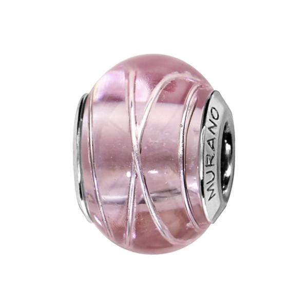 Charms Argent 925 Perle Murano Rose avec Filet Argent