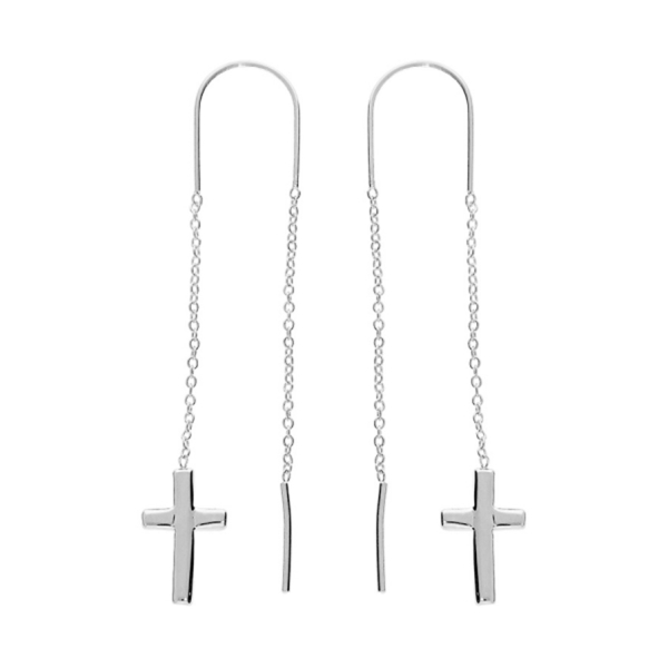 Boucles d'oreilles Argent 925 2 Pendants Chainette Croix