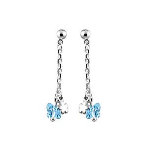 Boucles d'oreilles Argent 925 et Zirconium Bleu Papillon avec Fleur