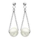 Boucles d'oreilles Argent 925 Pendante Double Chaine Perle d'imitation Blanche