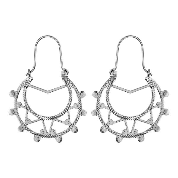 Boucles d'oreilles Argent 925 Créoles Ethnique Pampilles Boules