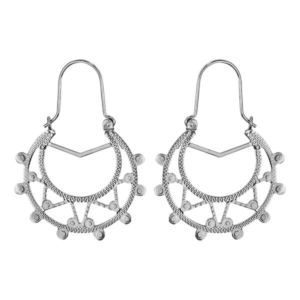 Boucles d'oreilles Argent 925 Créoles Ethnique Pampilles Boules