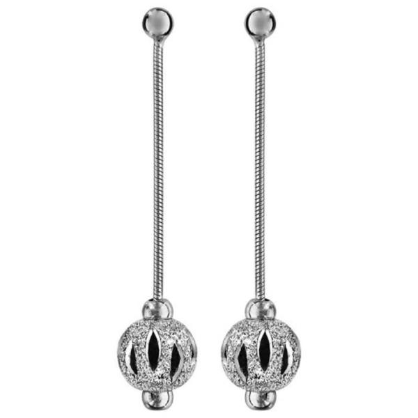 Boucles d'oreilles Argent 925 Longues Boule Diamanté Ajourée