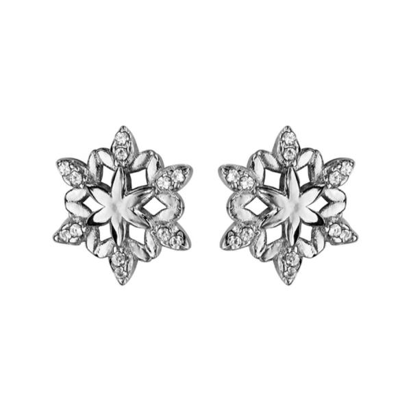 Boucles d'Oreilles Argent 925 Flocon de Neige Zirconium Blanc