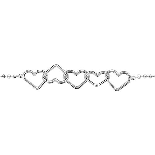 Bracelet Argent 925 Chaine Boules 5 Coeurs