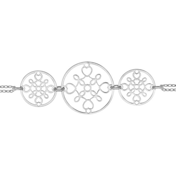 Bracelet Argent 925 Double Chaines 3 Cercles Motif Filigrane