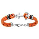 Bracelet Argent 925 2 Rangs Corde Orange Ancre Marine