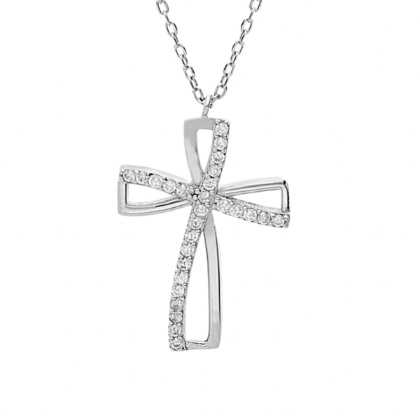 Collier Argent 925 Pendentif Croix avec Zirconium