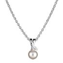 Collier Argent 925 Pendentif Croisé Perle d'imitation Crème