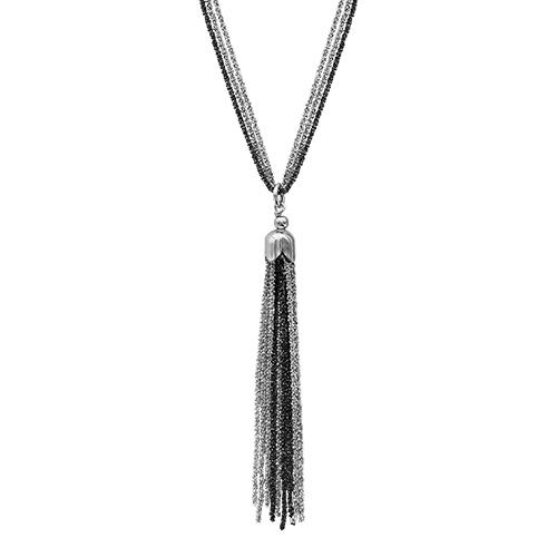 Collier Argent 925 Triple Chaines Forme Y Pendentif Multi-Fils Ruthenium Noir