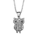 Collier Argent 925 Pendentif Hibou Chouette Zirconium Blanc 