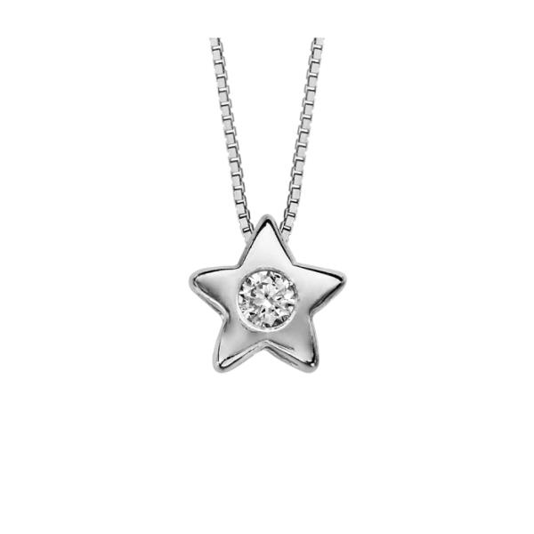 Collier Argent 925 Petit Pendentif Forme Etoile avec Zirconium Serti