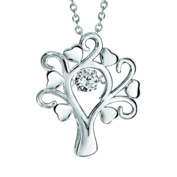 Collier Argent 95 Pendentif Arbre de Vie "Dancing Stone" Zirconium Blanc