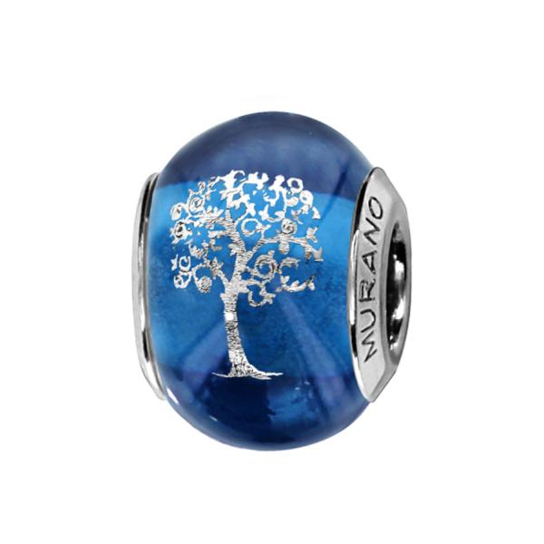 Charms Argent 925 Perle Murano Arbre De Vie Bleu  