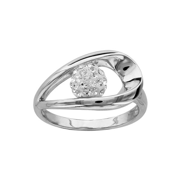 Bague Argent 925 Boule Résine Blanche Strass Blanc