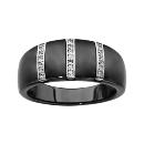 Bague Argent 925 Anneau Céramique Noire 3 Barettes Zirconium Sertis