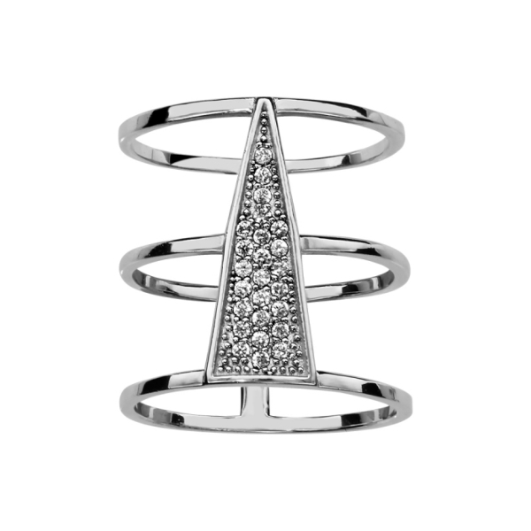 Bague Argent 925 Triple Anneaux Triangle Pavé Zirconium