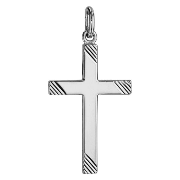 Pendentif Argent 925 Croix Grand Modele Strié 27 mm