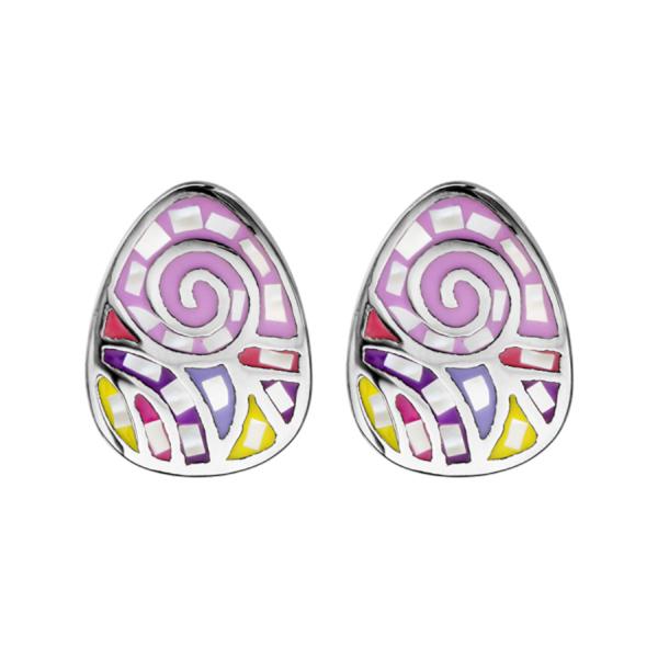 Boucles d'oreilles Acier 316 L Spirale Résine Multi Couleur et Nacre  