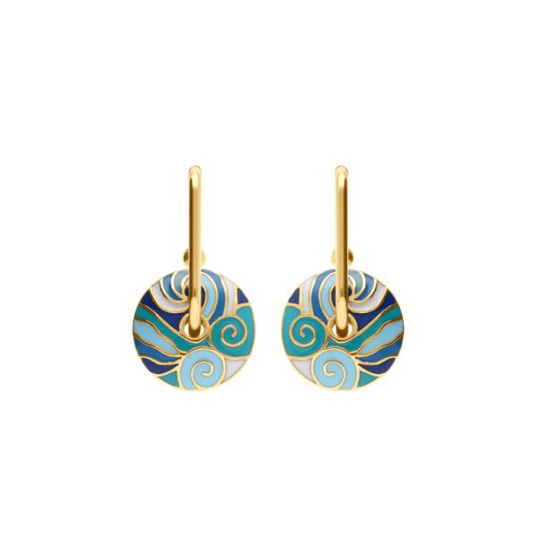 Boucles d'oreilles Tige Acier 316 L Doré Anneau Résine Bleu