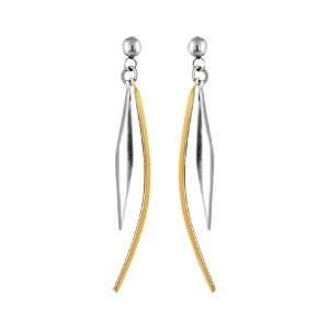 Boucles d'oreilles Acier 316 L Baguette Jaune en Arc + Plaquette Losange