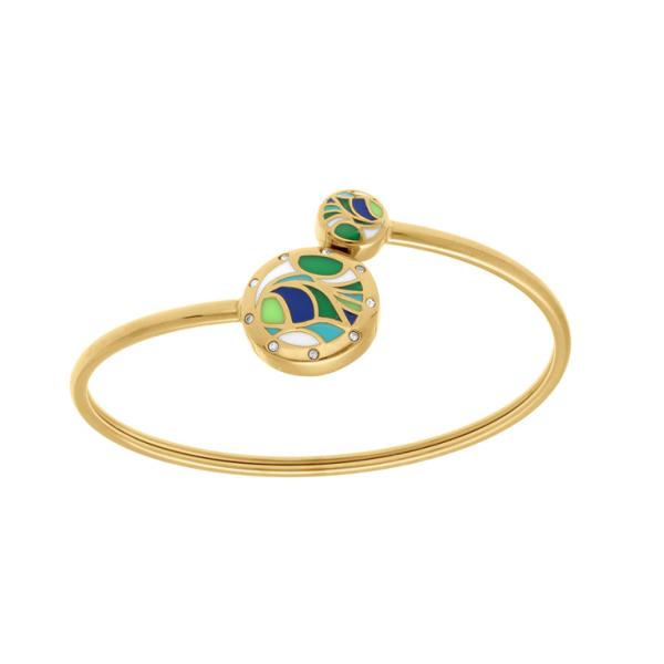 Bracelet Acier 316 L Doré Jaune Jonc Flexible Résine Verte et Bleu