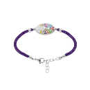 Bracelet Acier 316 L Paon Multicolore avec Nacre Cordon Mauve 16+3 cm