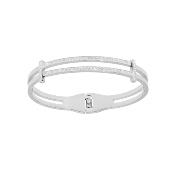 Bracelet Acier 316 L Rigide Articulé Ajouré avec Zirconium