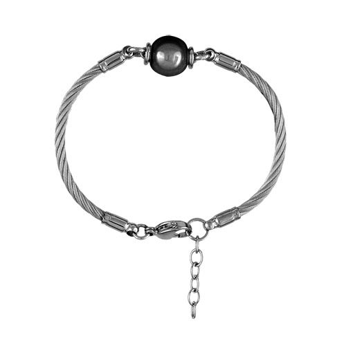 Bracelet Acier 316 L Cable Rigide 1 Boule Céramique Noire