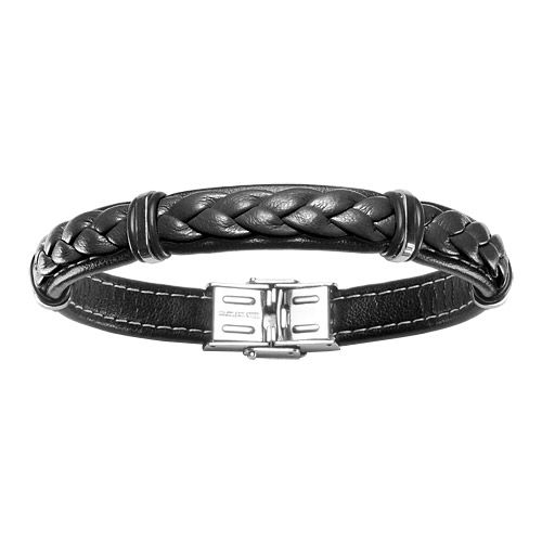 Bracelet Acier 316 L et Cuir Tressé Noir