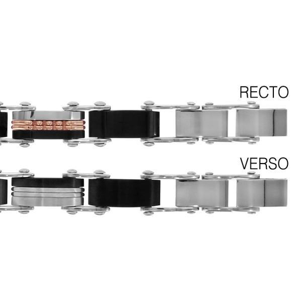 Bracelet Acier 316 L Réversible PVD Noir et Rose 3 Eléments