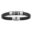 Bracelet Acier 316 L Cuir Noir 21 cm