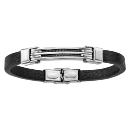 Bracelet Acier 316 L Cuir Noir Tresse Cable Noir 2 Rangs 21 cm