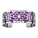 Bracelet Acier 316 L Manchette Motif Fleurs Glitter Violet Scintillant