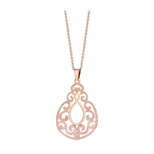 Collier Acier 316 L Rosé Pendentif Spirale Ajouré Partie Granité