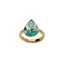 Bague Acier 316 L Doré Forme Goutte Résine Bleu Vert