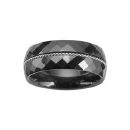 Bague Anneau Céramique Noire 8 mm Facetée + Fil Acier Torsadé