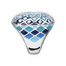 Bague Acier 316 L Ronde Bombée Dégradé Bleu Ciel et Nacre Blanche