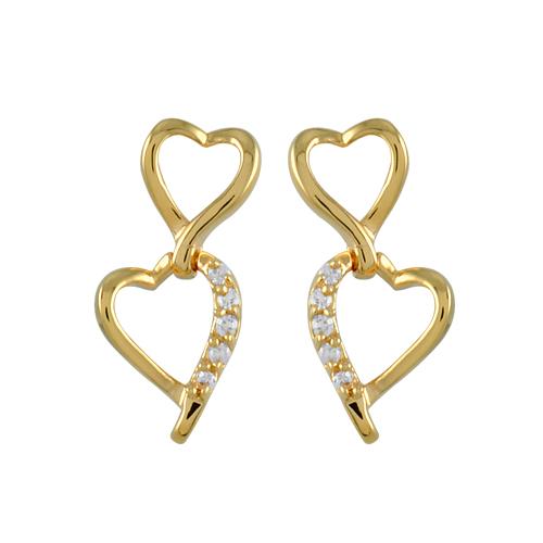 Boucles d'oreilles Plaqué Or et Zirconium Double Coeurs