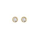 Boucles d'oreilles Plaqué Or et Zirconium Rond Blanc Serti Clos 6 mm